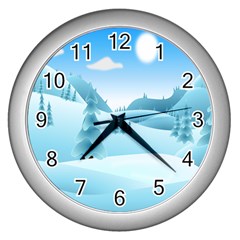 Landscape Winter Ice Cold Xmas Wall Clocks (silver)  by Celenk