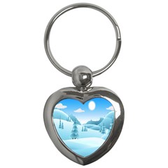 Landscape Winter Ice Cold Xmas Key Chains (heart)  by Celenk