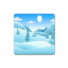 Landscape Winter Ice Cold Xmas Square Magnet by Celenk