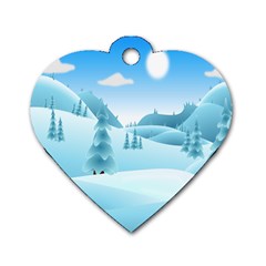 Landscape Winter Ice Cold Xmas Dog Tag Heart (one Side) by Celenk