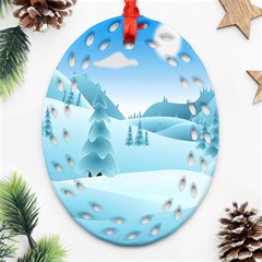 Landscape Winter Ice Cold Xmas Oval Filigree Ornament (two Sides) by Celenk