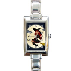 Witch Witchcraft Broomstick Broom Rectangle Italian Charm Watch by Celenk