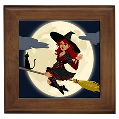 Witch Witchcraft Broomstick Broom Framed Tiles by Celenk