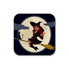 Witch Witchcraft Broomstick Broom Rubber Square Coaster (4 Pack)  by Celenk