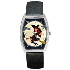 Witch Witchcraft Broomstick Broom Barrel Style Metal Watch by Celenk