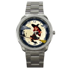 Witch Witchcraft Broomstick Broom Sport Metal Watch by Celenk