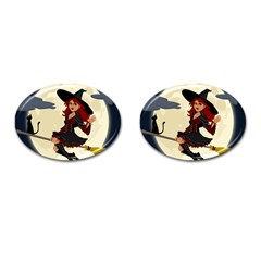 Witch Witchcraft Broomstick Broom Cufflinks (oval) by Celenk