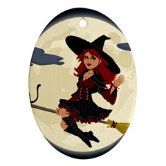 Witch Witchcraft Broomstick Broom Oval Ornament (two Sides) by Celenk