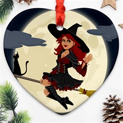 Witch Witchcraft Broomstick Broom Heart Ornament (two Sides) by Celenk