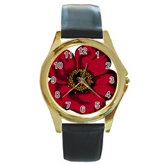 Floral Flower Petal Plant Round Gold Metal Watch