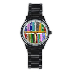 Shelf Books Library Reading Stainless Steel Round Watch by Celenk