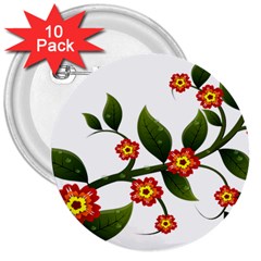 Flower Branch Nature Leaves Plant 3  Buttons (10 Pack)  by Celenk