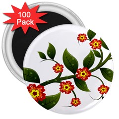 Flower Branch Nature Leaves Plant 3  Magnets (100 Pack) by Celenk