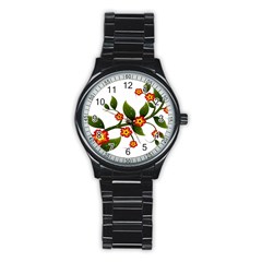 Flower Branch Nature Leaves Plant Stainless Steel Round Watch by Celenk