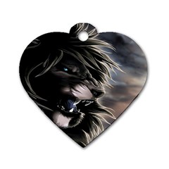 Angry Lion Digital Art Hd Dog Tag Heart (One Side)