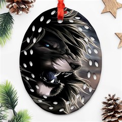 Angry Lion Digital Art Hd Ornament (Oval Filigree)