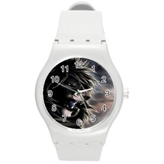 Angry Lion Digital Art Hd Round Plastic Sport Watch (M)