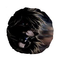 Angry Lion Digital Art Hd Standard 15  Premium Round Cushions