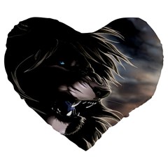 Angry Lion Digital Art Hd Large 19  Premium Heart Shape Cushions