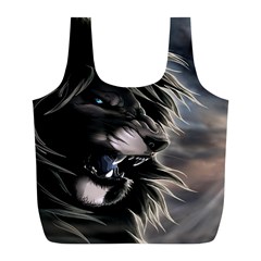 Angry Lion Digital Art Hd Full Print Recycle Bags (L) 