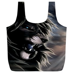 Angry Lion Digital Art Hd Full Print Recycle Bags (L) 