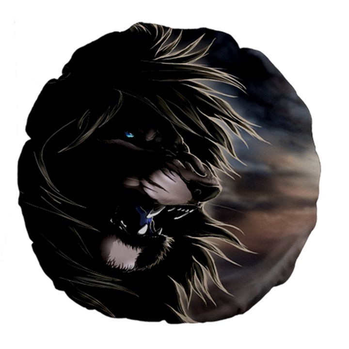 Angry Lion Digital Art Hd Large 18  Premium Flano Round Cushions