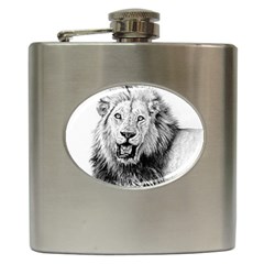 Lion Wildlife Art And Illustration Pencil Hip Flask (6 Oz) by Celenk