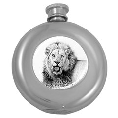 Lion Wildlife Art And Illustration Pencil Round Hip Flask (5 Oz) by Celenk