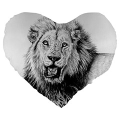 Lion Wildlife Art And Illustration Pencil Large 19  Premium Heart Shape Cushions by Celenk