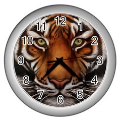 The Tiger Face Wall Clocks (silver)  by Celenk