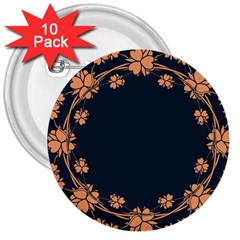 Floral Vintage Royal Frame Pattern 3  Buttons (10 Pack)  by Celenk