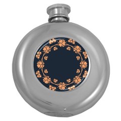 Floral Vintage Royal Frame Pattern Round Hip Flask (5 Oz) by Celenk