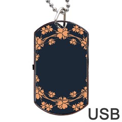 Floral Vintage Royal Frame Pattern Dog Tag Usb Flash (one Side) by Celenk