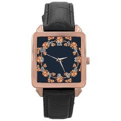 Floral Vintage Royal Frame Pattern Rose Gold Leather Watch  by Celenk