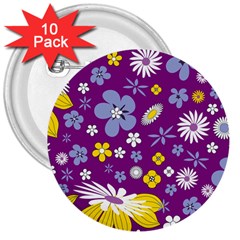 Floral Flowers 3  Buttons (10 Pack)  by Celenk