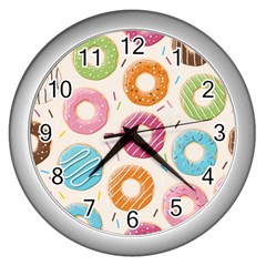 Colored Doughnuts Pattern Wall Clocks (silver)  by Bigfootshirtshop