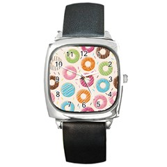 Colored Doughnuts Pattern Square Metal Watch by Bigfootshirtshop