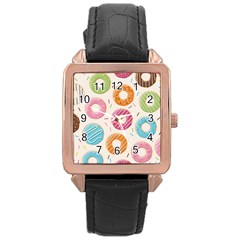 Colored Doughnuts Pattern Rose Gold Leather Watch  by Bigfootshirtshop