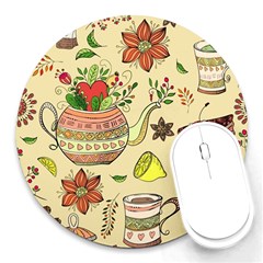 Colored Afternoon Tea Pattern Round Mousepads by Bigfootshirtshop