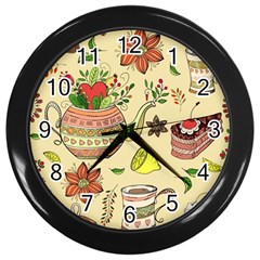 Colored Afternoon Tea Pattern Wall Clocks (Black)