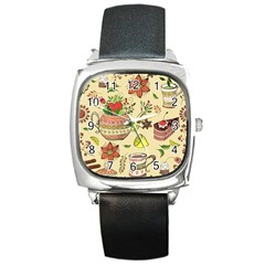 Colored Afternoon Tea Pattern Square Metal Watch by Bigfootshirtshop