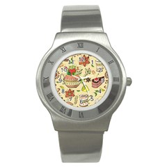 Colored Afternoon Tea Pattern Stainless Steel Watch