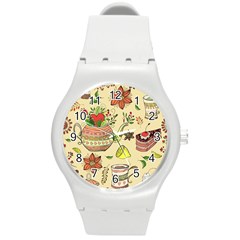 Colored Afternoon Tea Pattern Round Plastic Sport Watch (M)