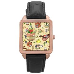 Colored Afternoon Tea Pattern Rose Gold Leather Watch  by Bigfootshirtshop