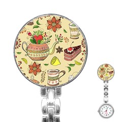 Colored Afternoon Tea Pattern Stainless Steel Nurses Watch by Bigfootshirtshop