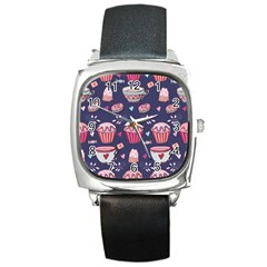 Afternoon Tea And Sweets Square Metal Watch by Bigfootshirtshop