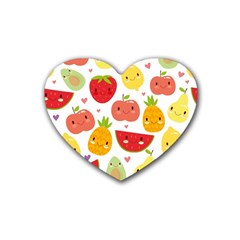 Happy Fruits Pattern Heart Coaster (4 Pack)  by Bigfootshirtshop