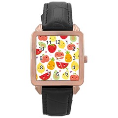 Happy Fruits Pattern Rose Gold Leather Watch  by Bigfootshirtshop