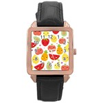 Happy Fruits Pattern Rose Gold Leather Watch  Front