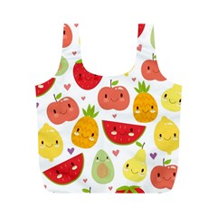 Happy Fruits Pattern Full Print Recycle Bags (m)  by Bigfootshirtshop